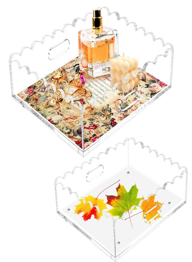 Orchidleaf 2 Pack Scalloped Acrylic Tray, Clear Acrylic Tray with Magnetic Mat, Portable Decorative Storage Trays for Photos, Dried Flowers and Jewellery - Image 1